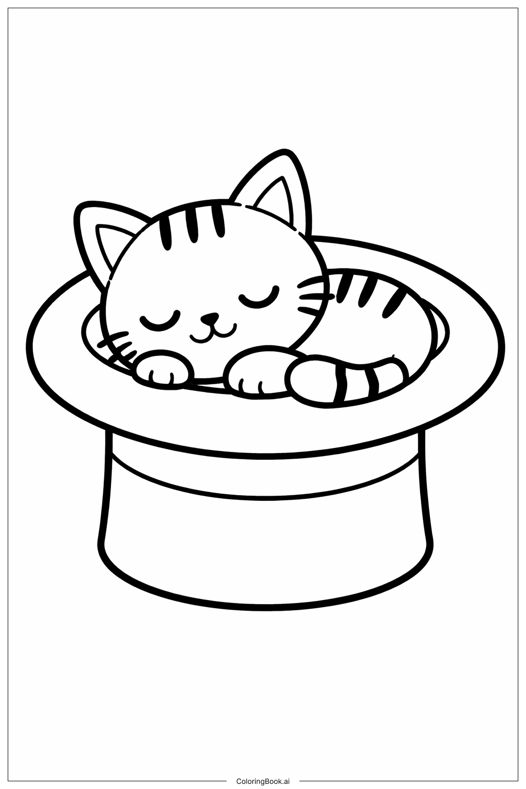  戴帽子的猫咪小憩填色页 