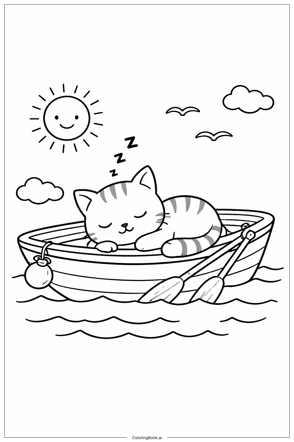  船上的小憩猫填色页 