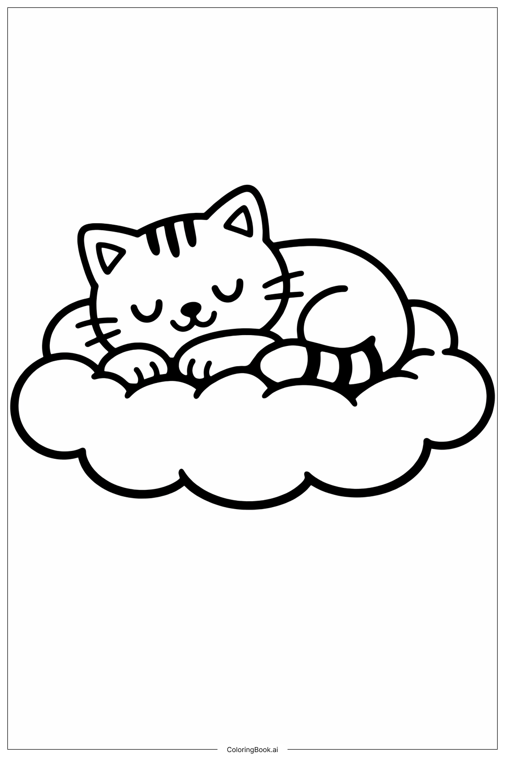  云朵上的猫咪午睡填色页 