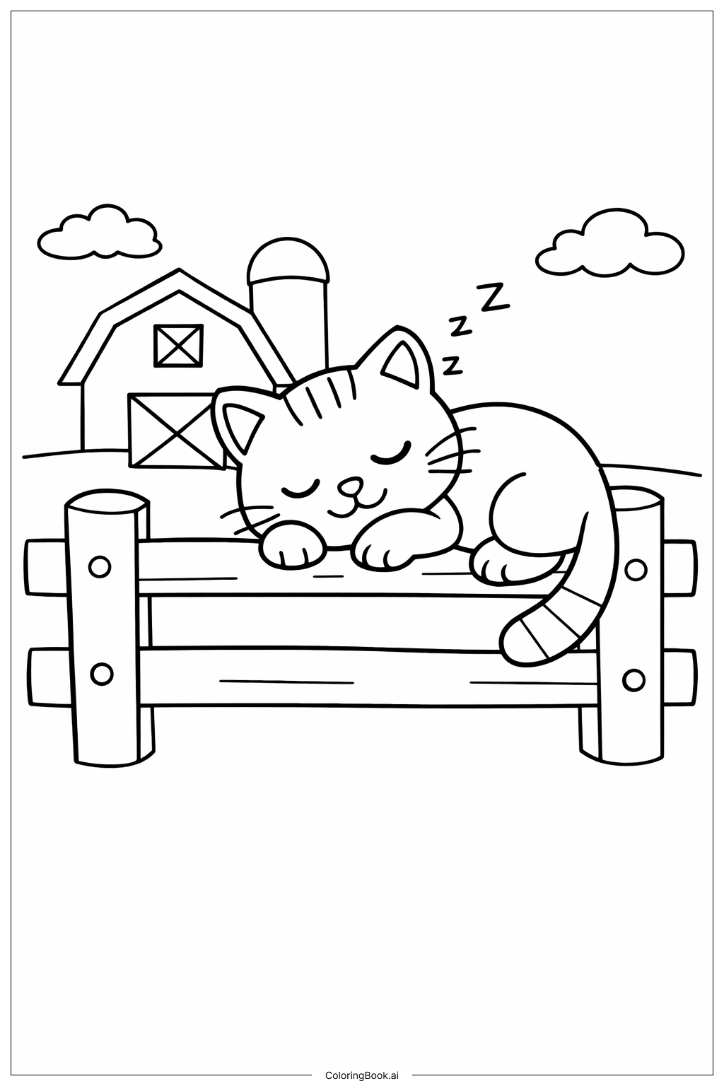 农场栅栏上的猫咪小憩