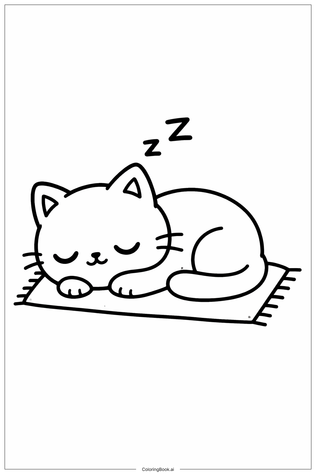  猫咪在垫子上打盹填色页 
