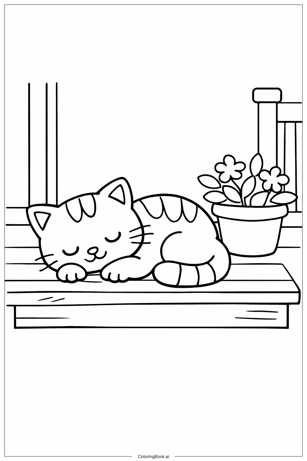  门廊上的小憩猫填色页 