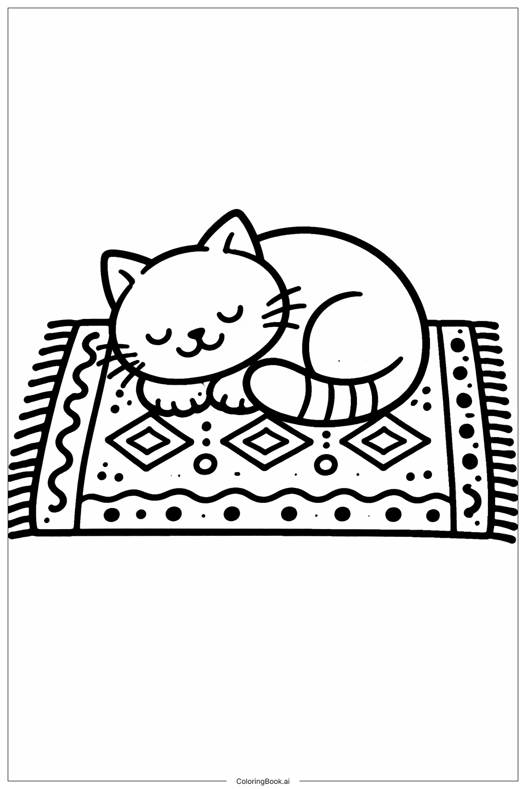  地毯上的猫咪小憩填色页 