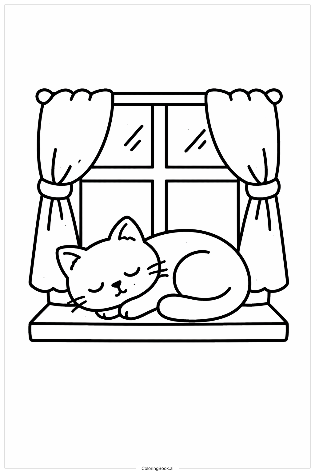  窗台上小憩的猫咪填色页 