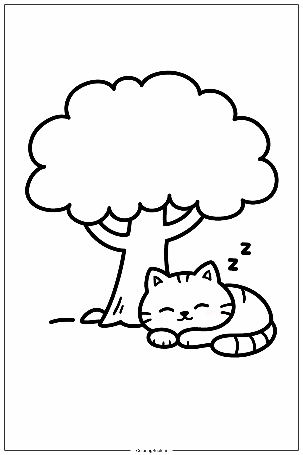  树下的小憩猫填色页 