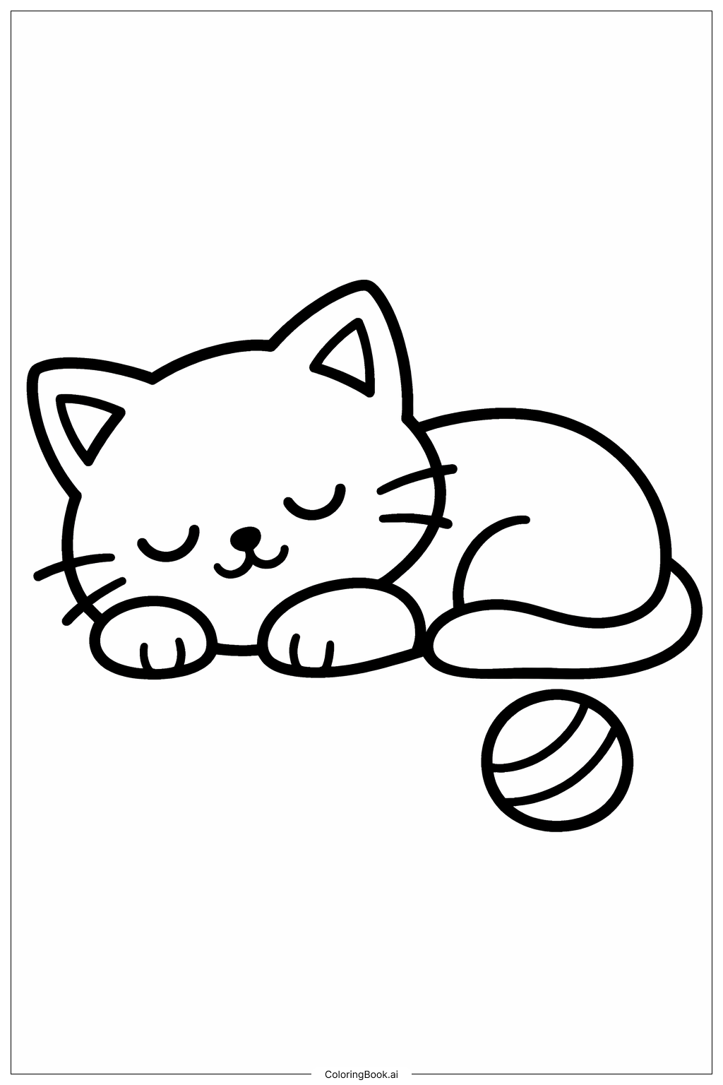  与球玩耍的小憩猫填色页 