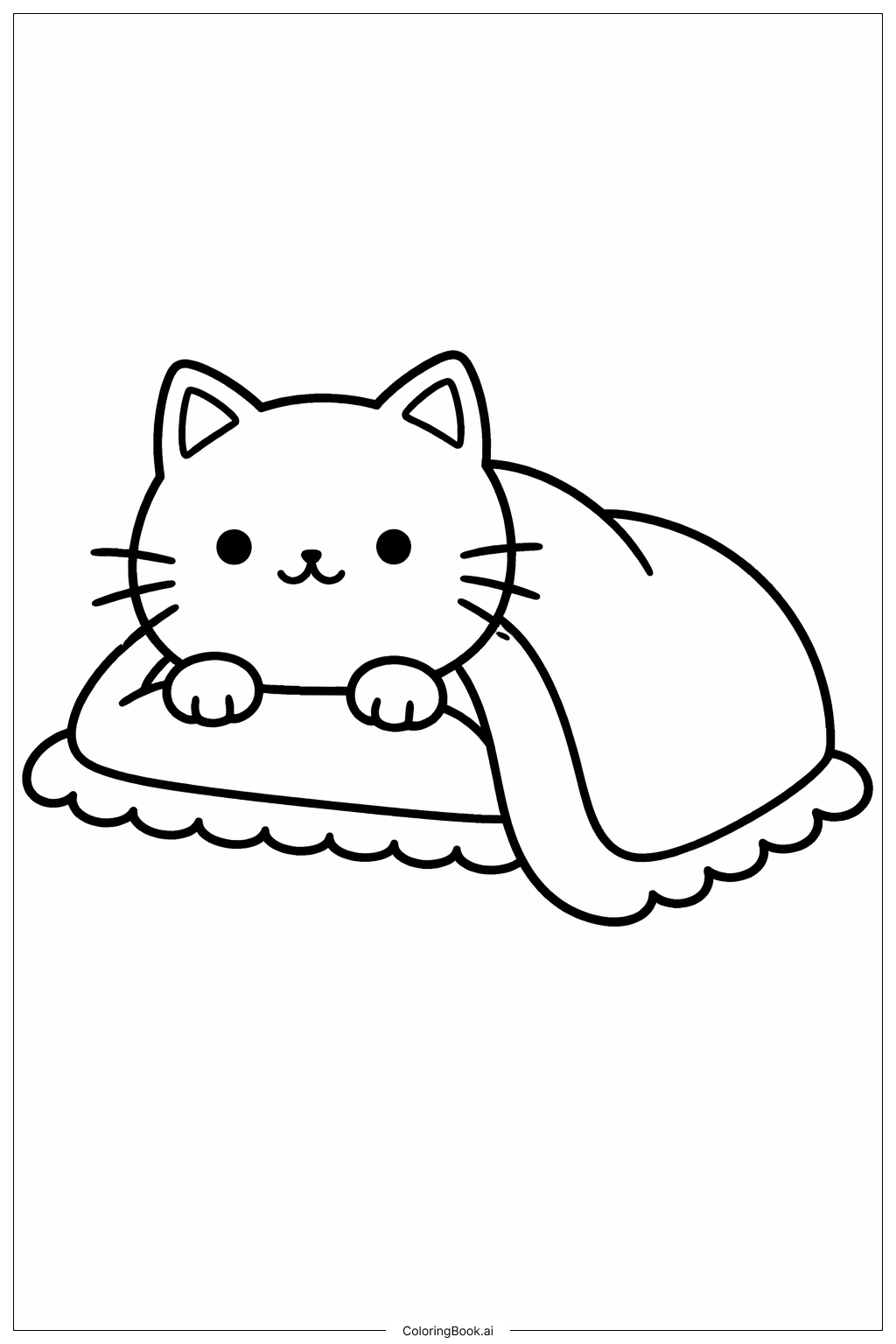  带毯子的猫咪小憩填色页 