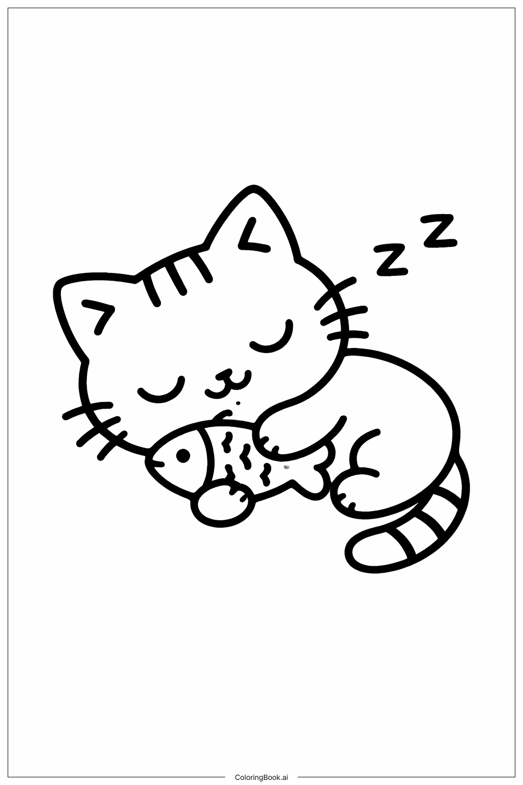  玩鱼玩具的小憩猫咪填色页 