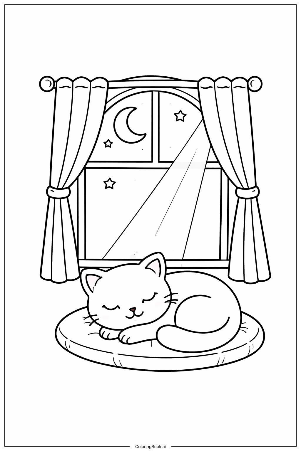 月光窗下的小憩猫