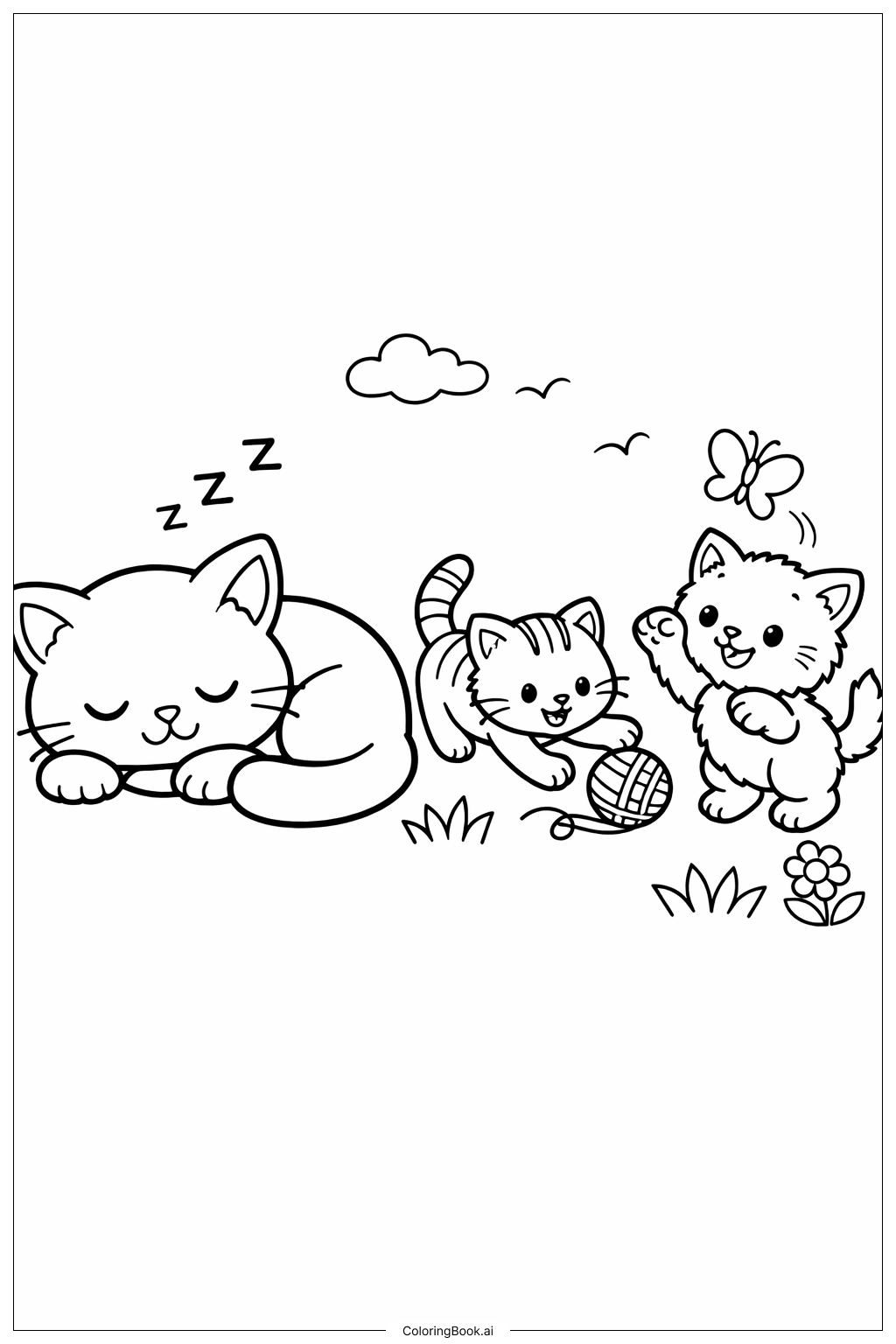  与顽皮小猫咪的打盹时光填色页 