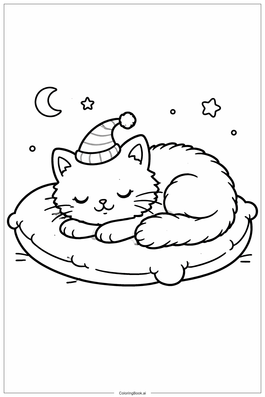  戴睡帽的小憩猫填色页 
