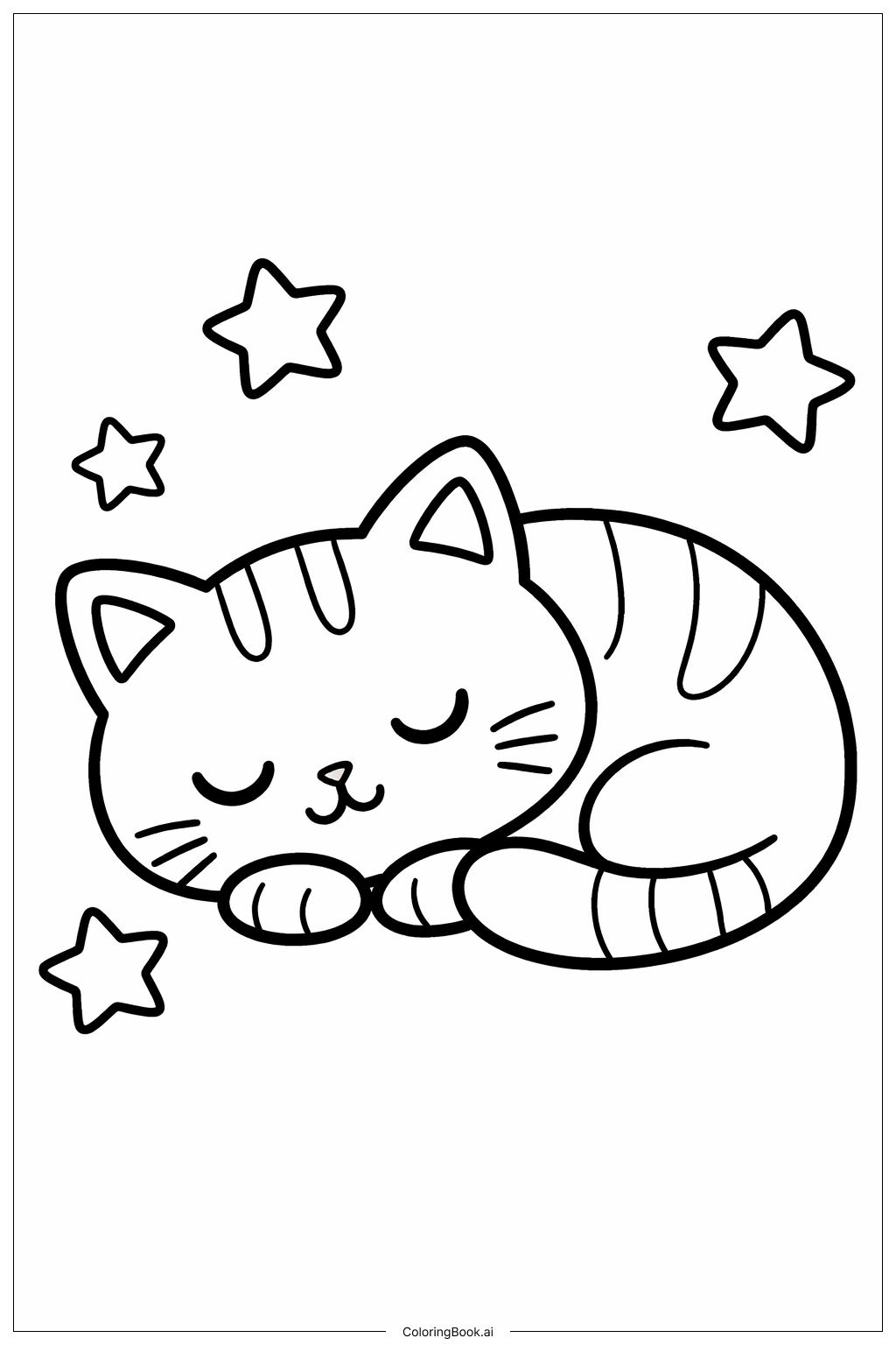  星星下的小憩猫填色页 