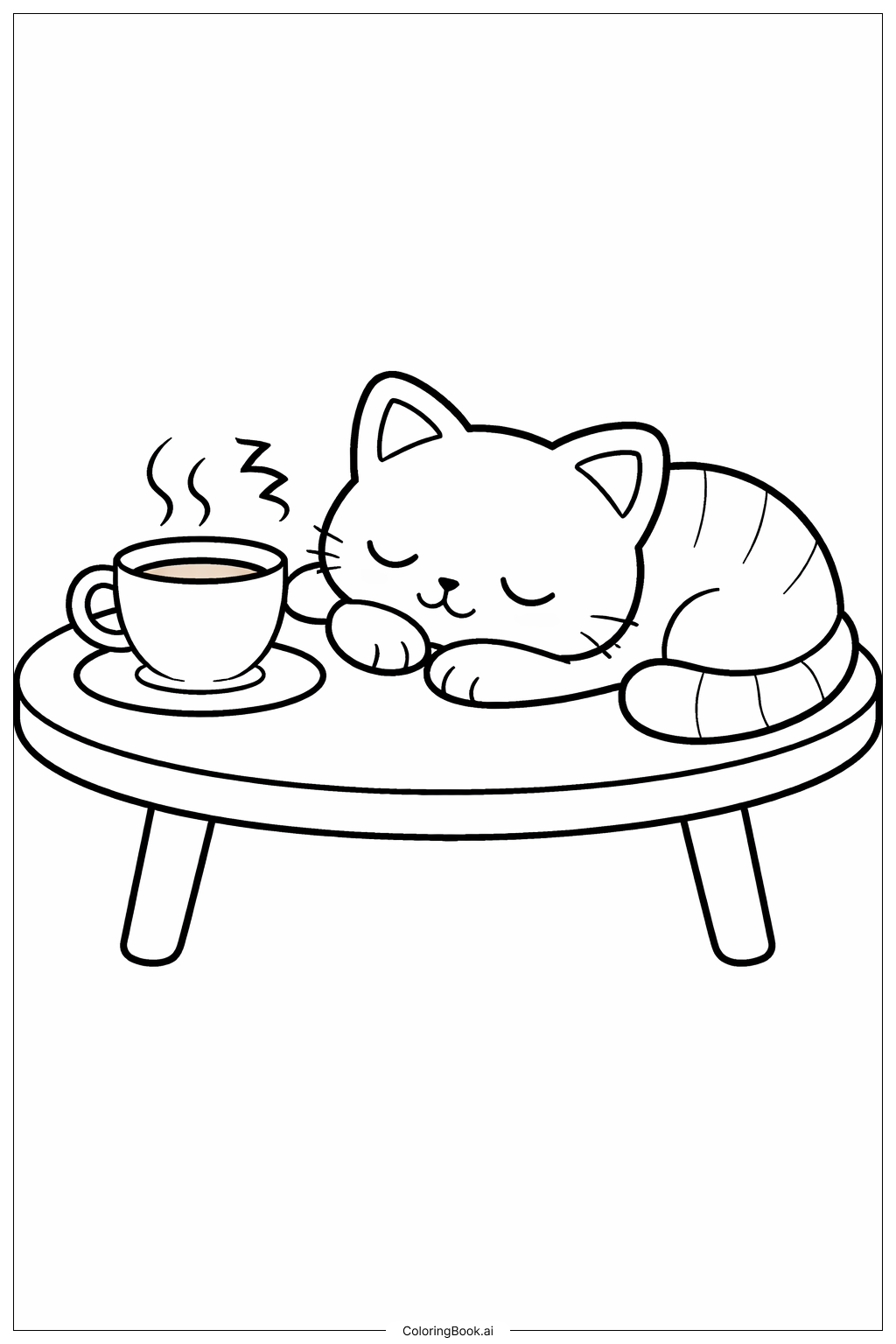  茶杯午睡猫填色页 