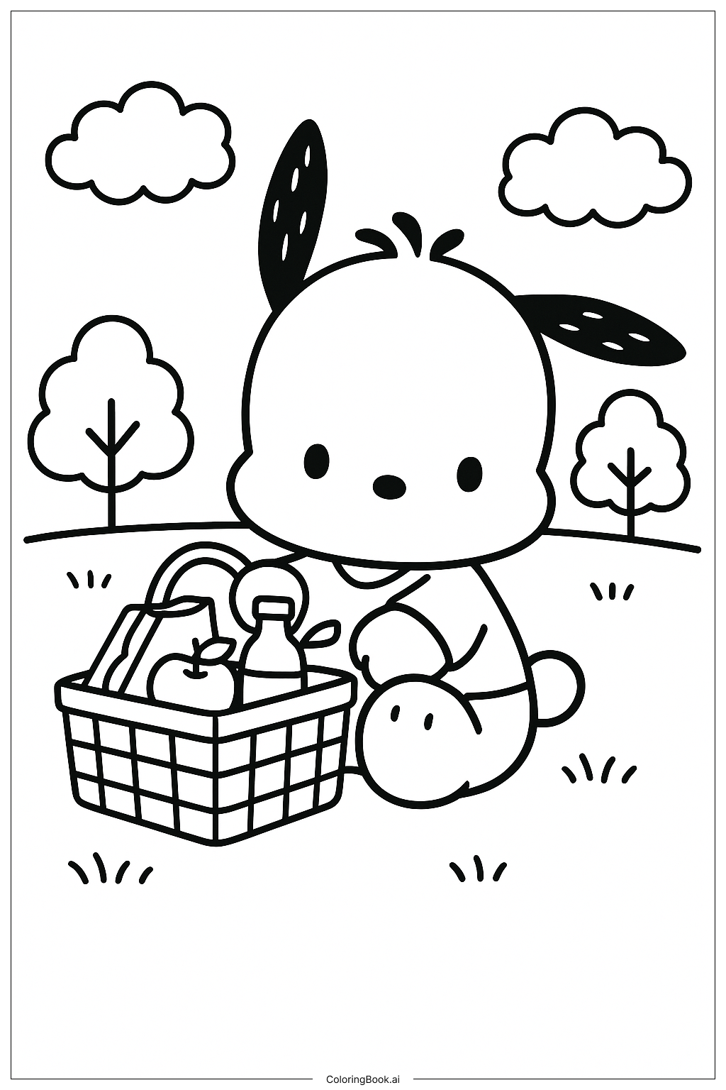 Pochacco 與野餐籃著色頁