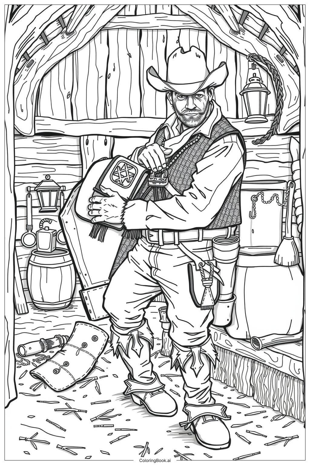  Cowboy packing gear for a long journey Coloring Page 