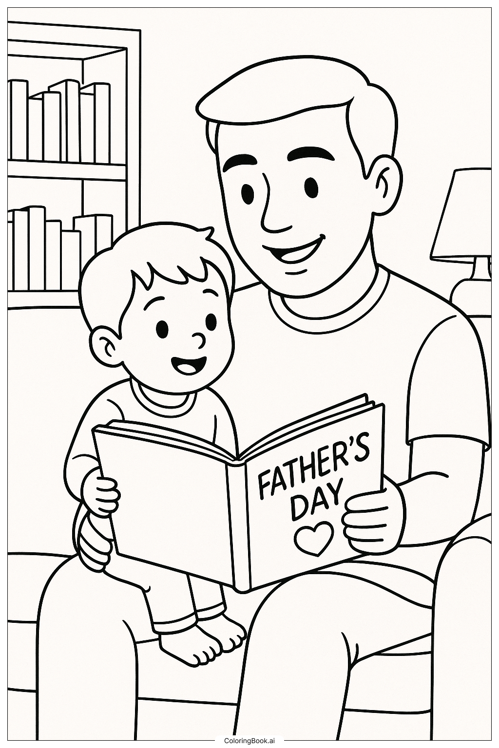 Dad Reading A Fathers Day Story Coloring Page