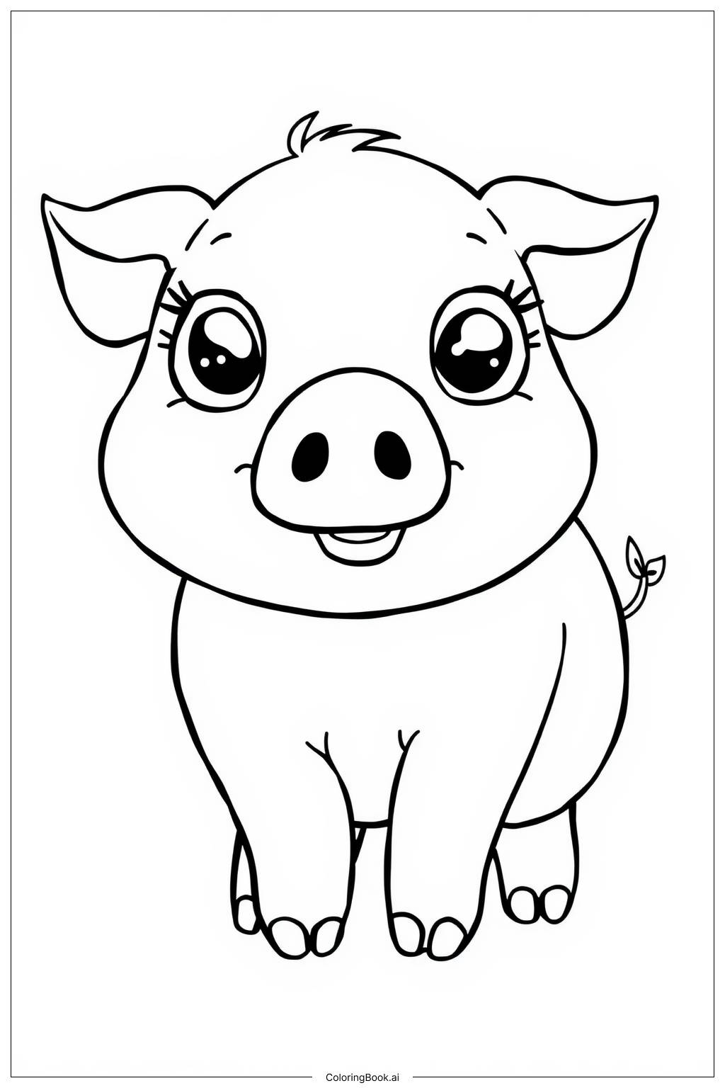  Page de coloriage Kawaii Cochon Mignon avec de Grands Yeux 