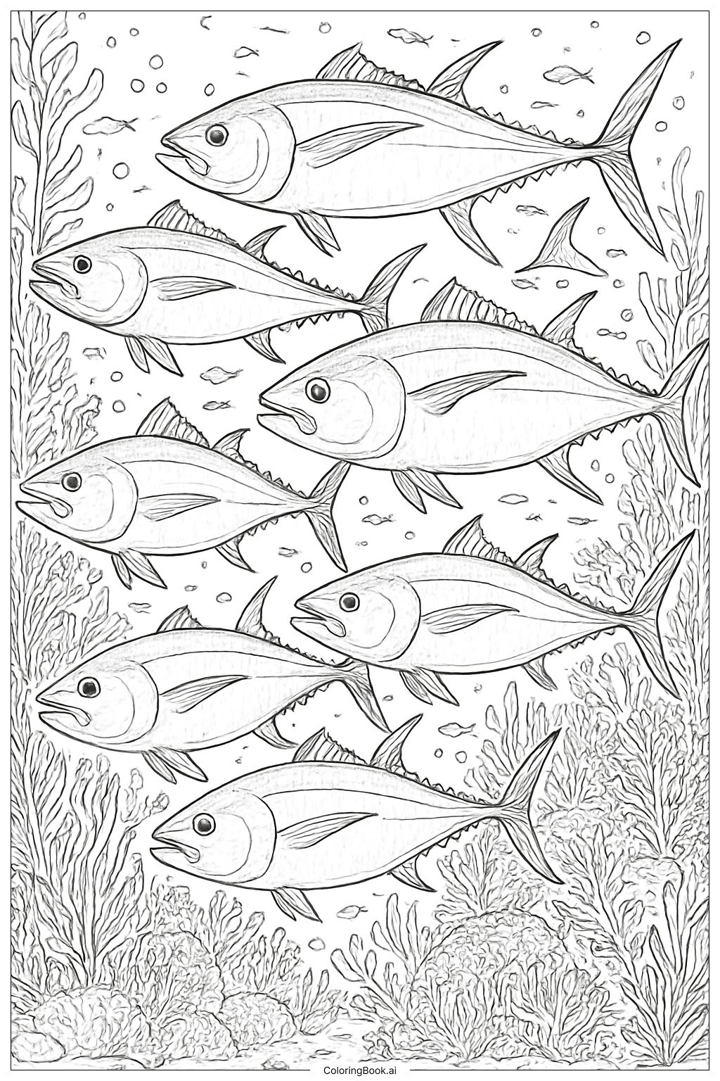  Realistic School Of Tuna Under The Sea Coloring Page 