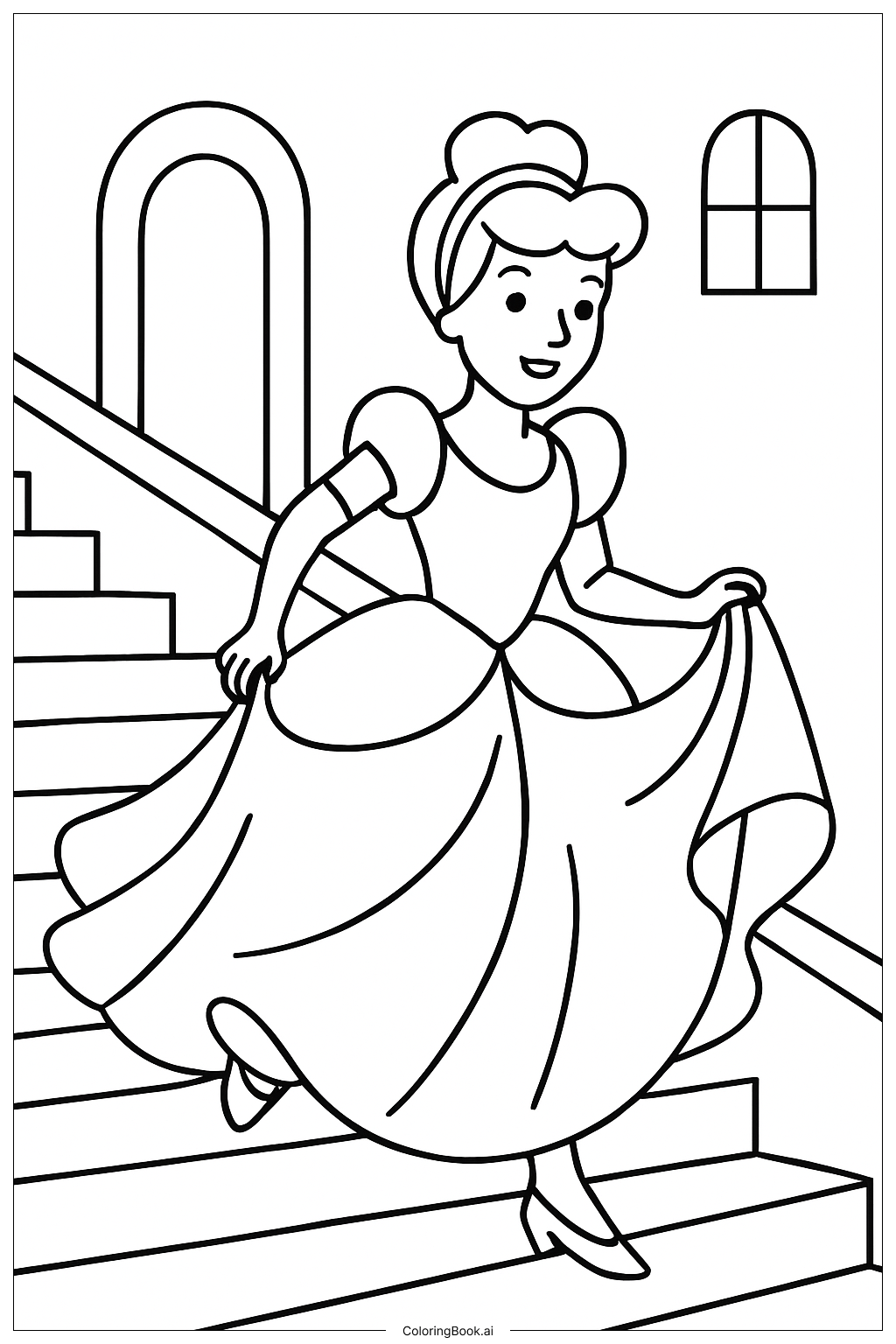  Página para colorear de Cenicienta Corriendo Por Las Escaleras 