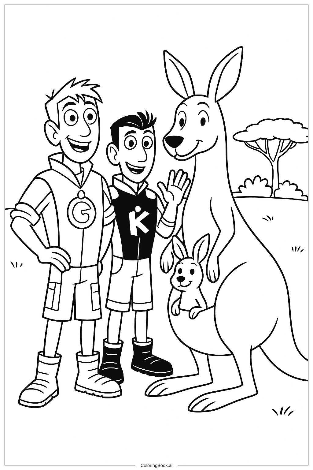 Trang tô màu Wild Kratts Với Chuột Túi Và Joey