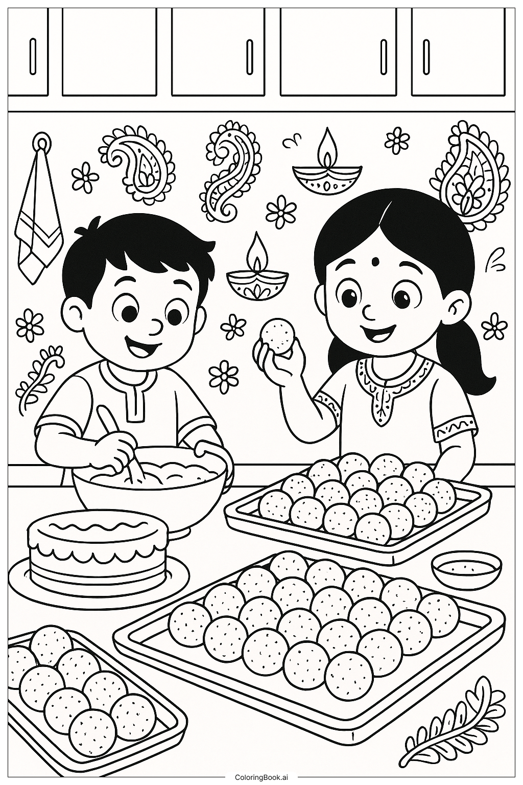 Trang tô màu Chuẩn Bị Bánh Ngọt Cho Lễ Hội Diwali