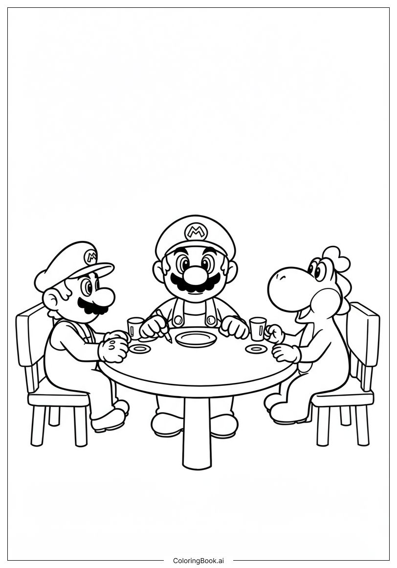  マリオと友達の感謝祭テーブルの塗り絵ページ 