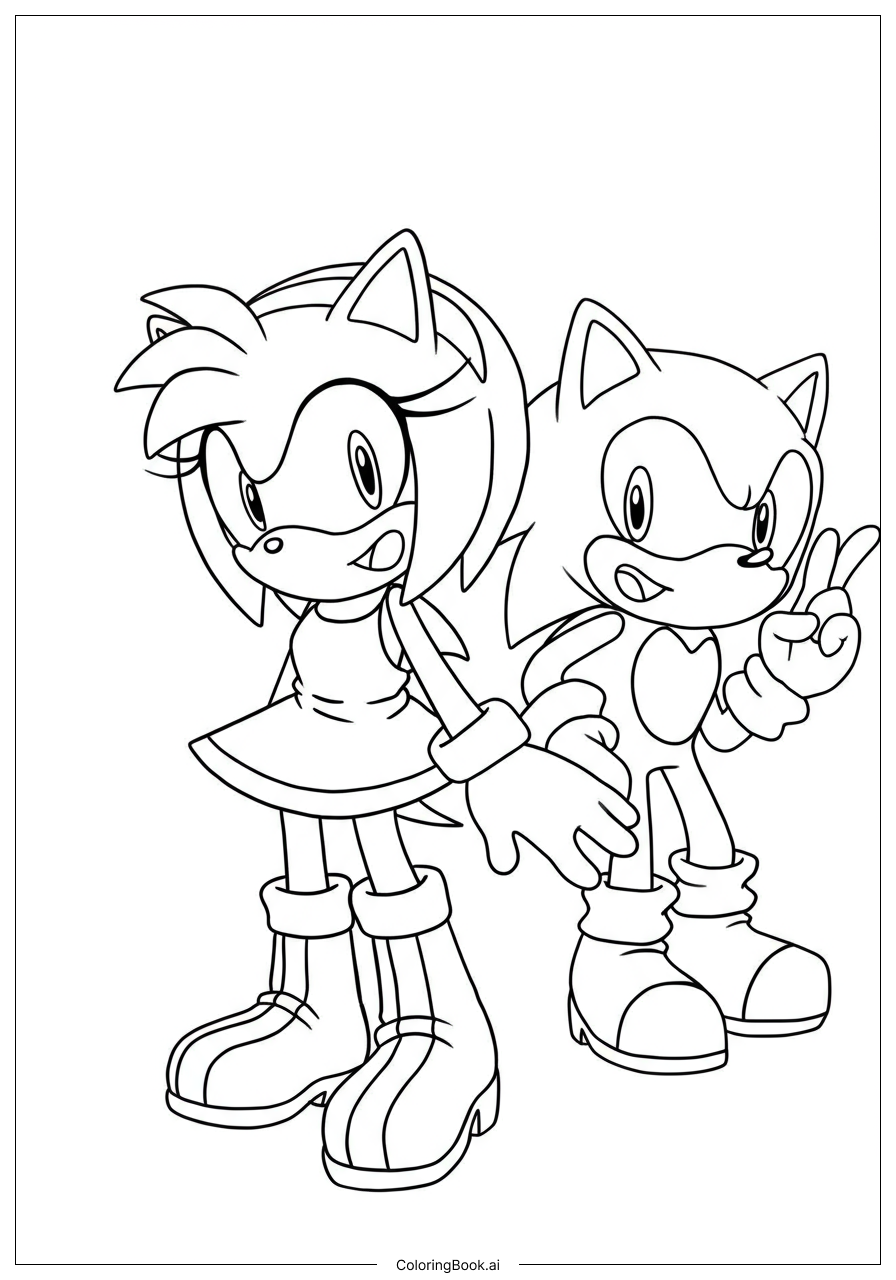  Page de coloriage Amy Rose Avec Sonic 