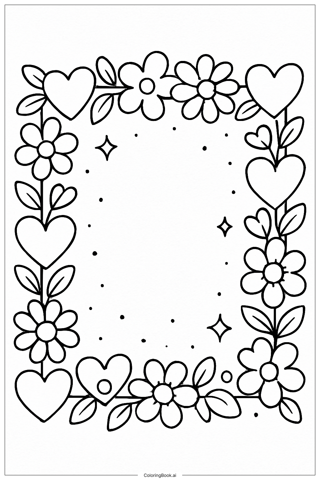  A Frame Made Of Hearts and Flowers Coloring Page 