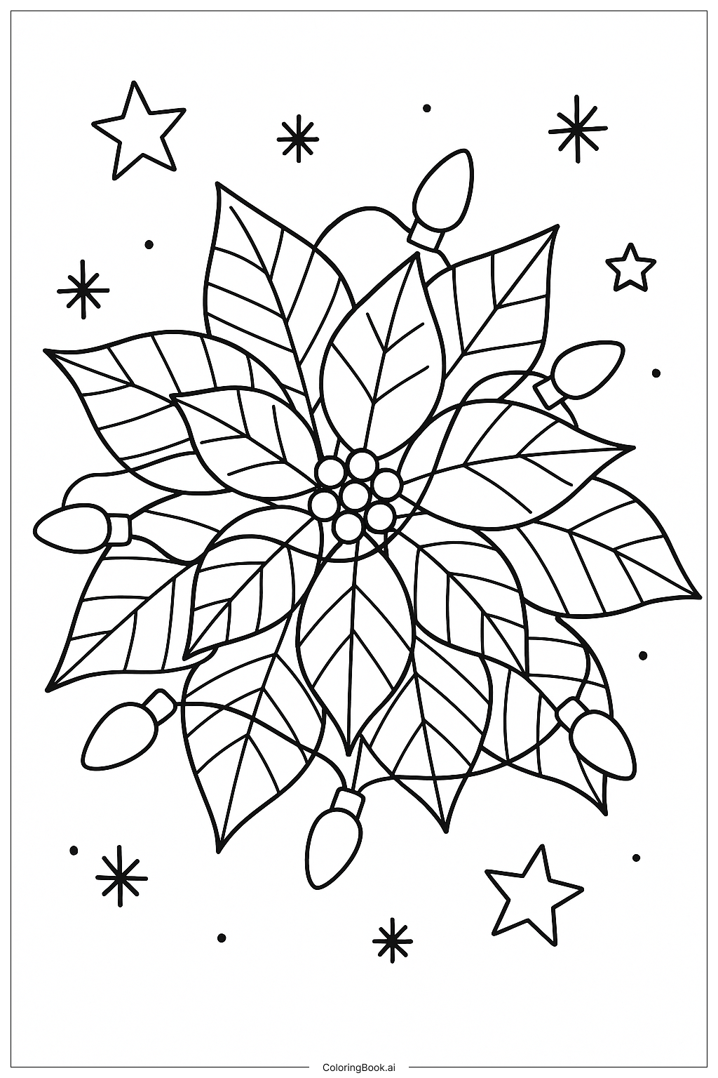 Poinsettia With Christmas Lights Coloring Page