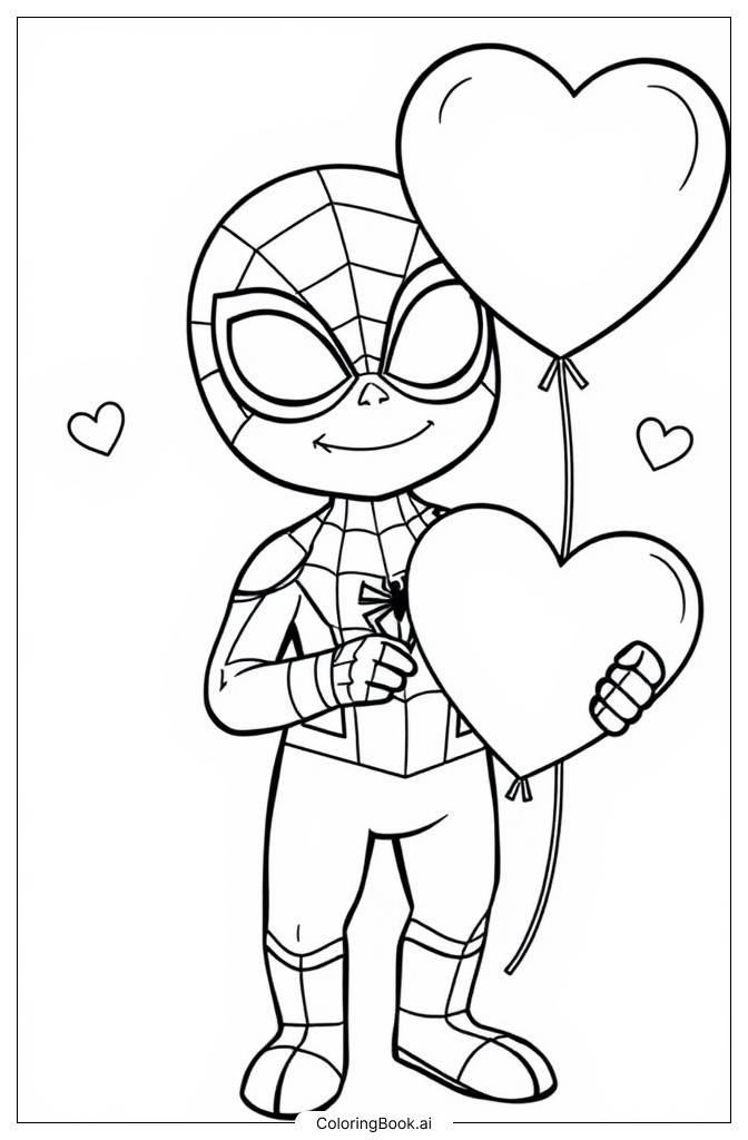  Página para colorir de Homem-Aranha do Dia dos Namorados 