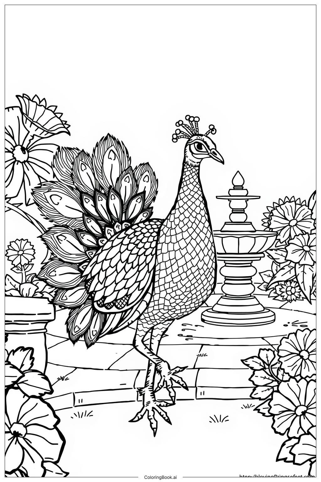  peacock in royal garden-2 Coloring Page 