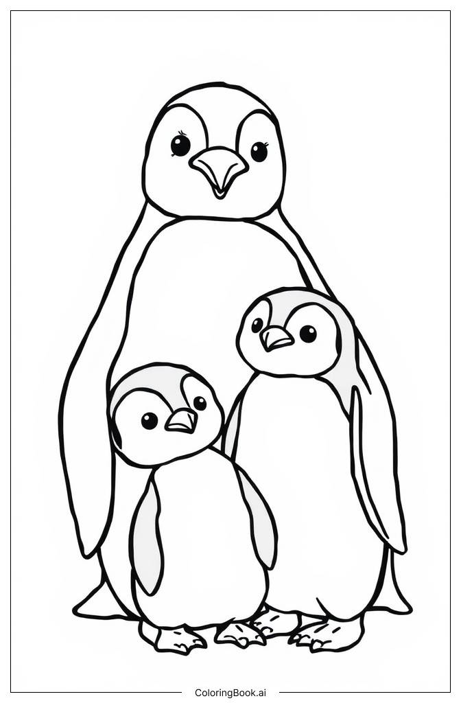  Page de coloriage pingouins parents et bébés se tenant droit devant 