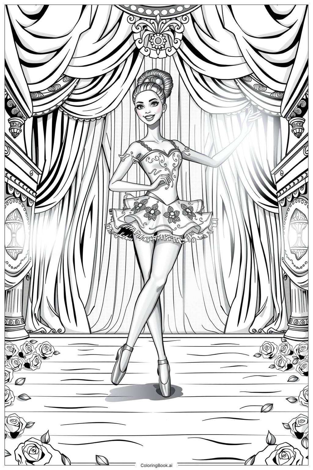  Page de coloriage barbie ballerine dansant sur scène 