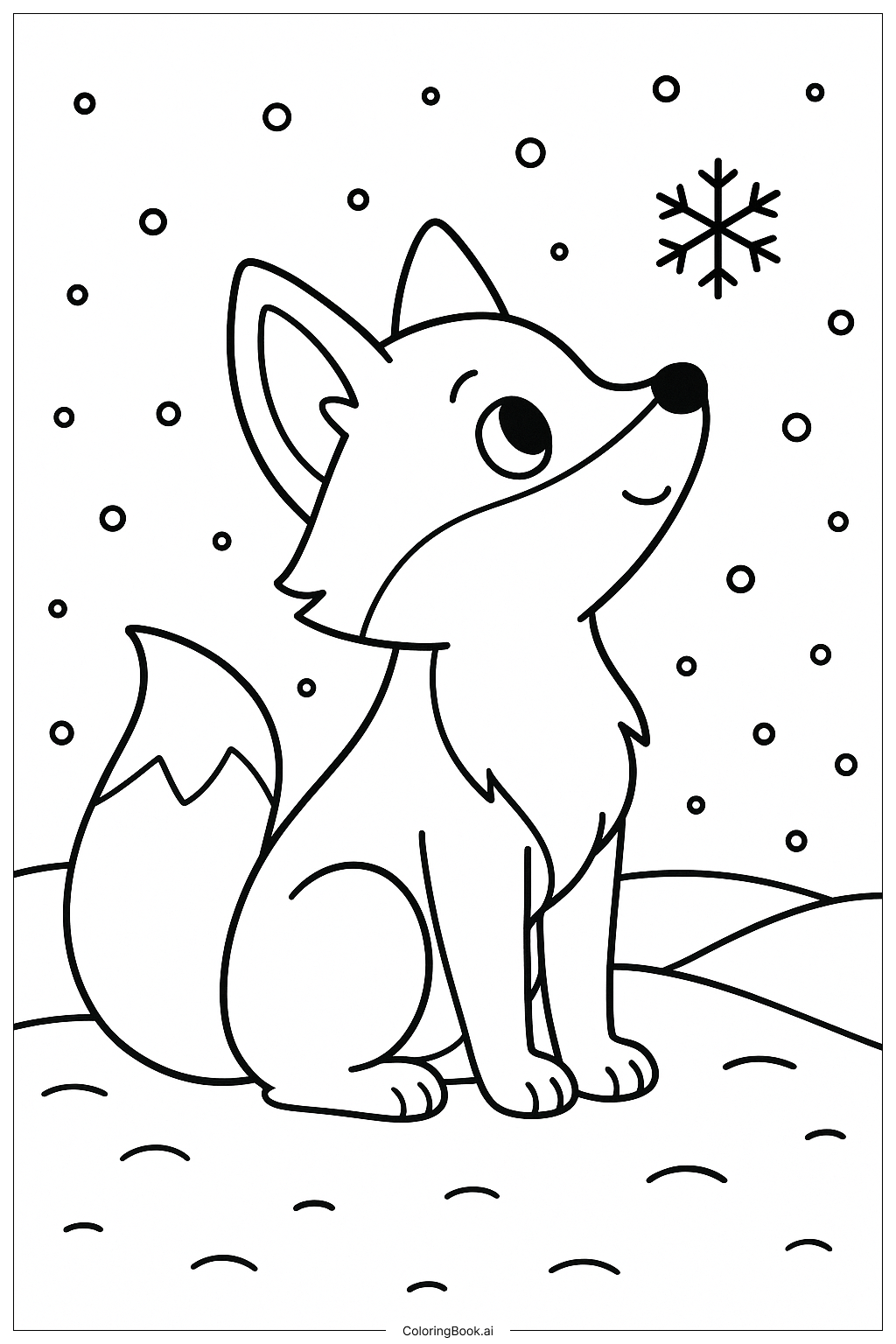 A Fox Looking At A Snowflake Coloring Page 