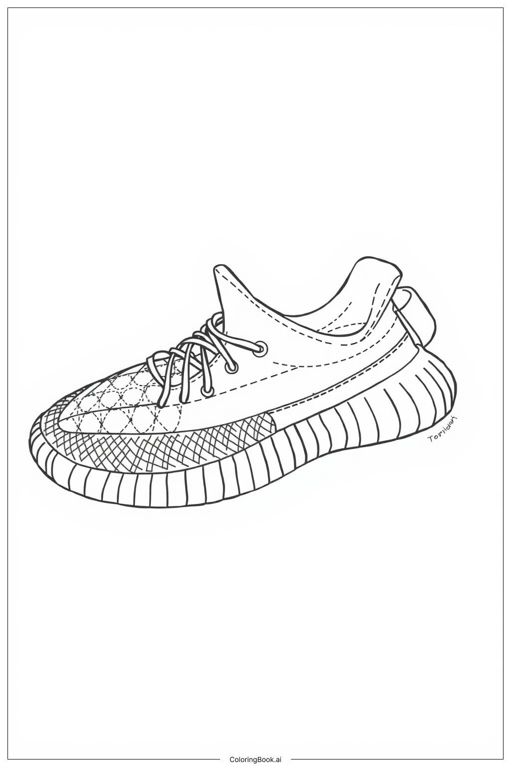  Página para colorir de Visão Lateral do Tênis Yeezy 