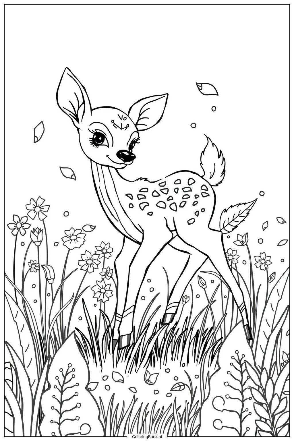  Página para colorear de Bambi lindo 