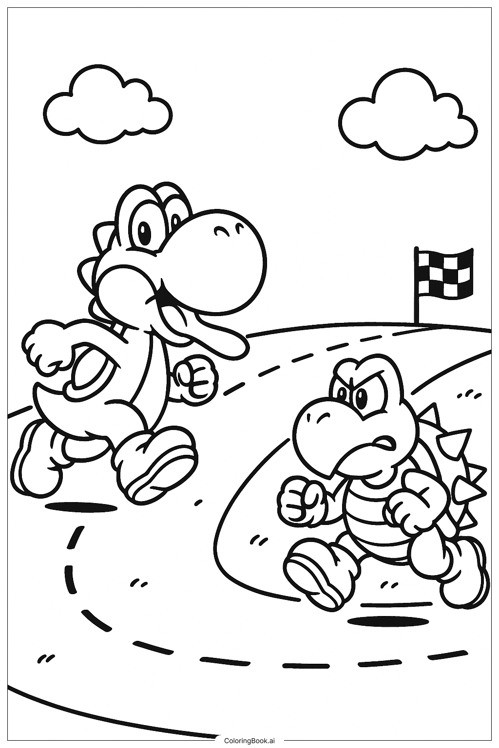  Yoshi Racing Against Koopa Troopa Coloring Page 