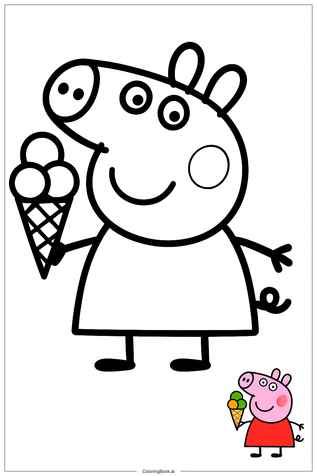  페파 Pig 아이스크림 콘 들고 있는 색칠공부 페이지 