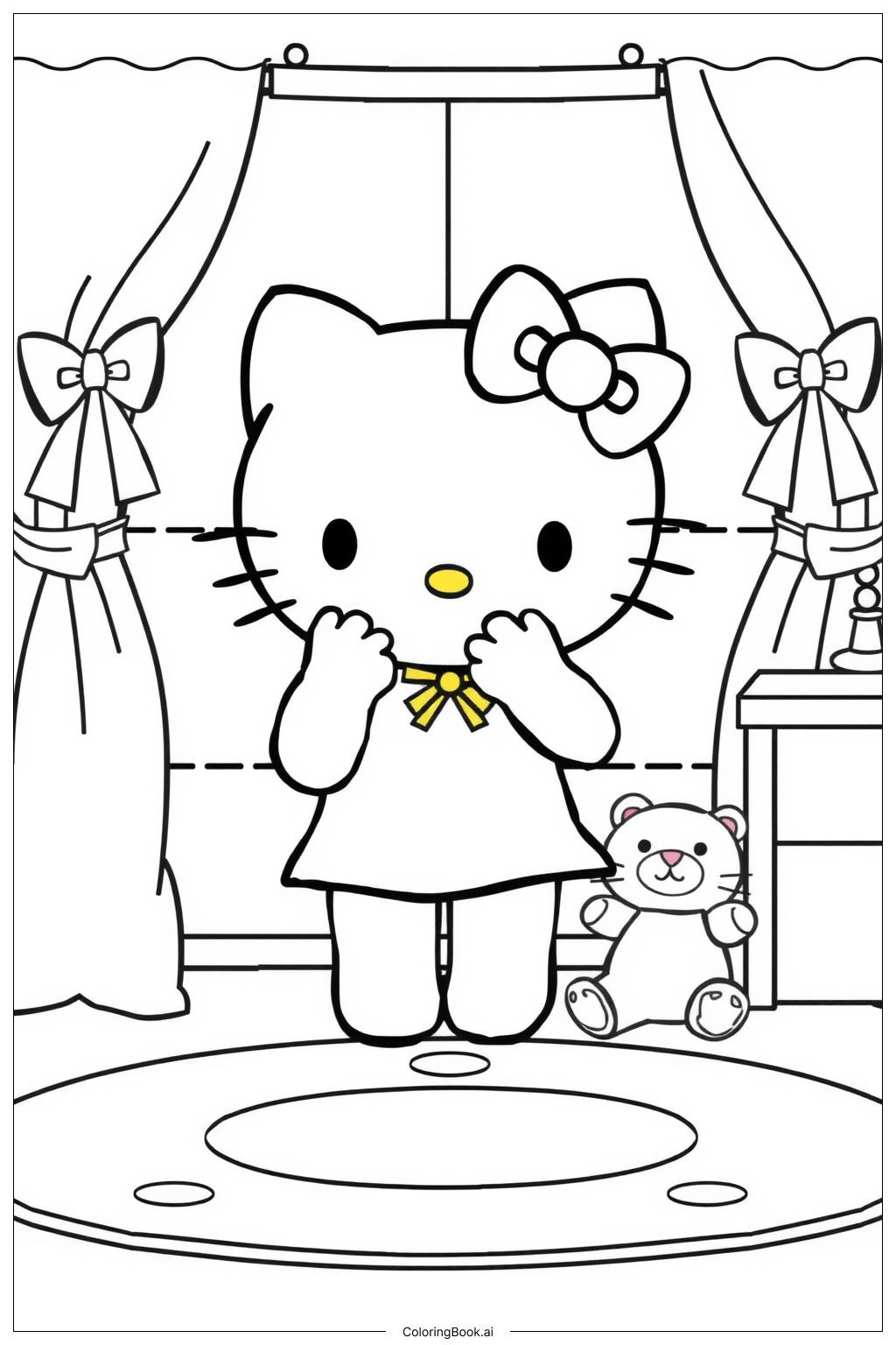  Página para colorir de hello kitty usando um laço-2 