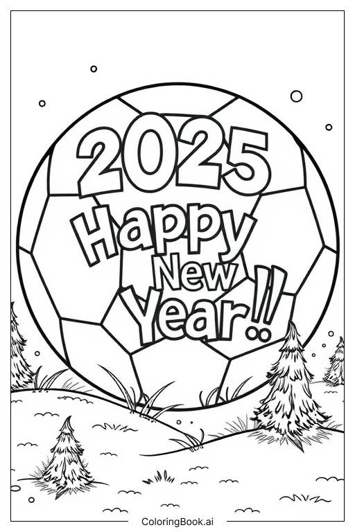  サッカー 2025 新年おめでとうの塗り絵ページ 