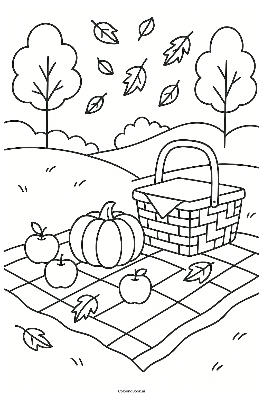  Eine herbstliche Picknickdecke Ausmalseite 