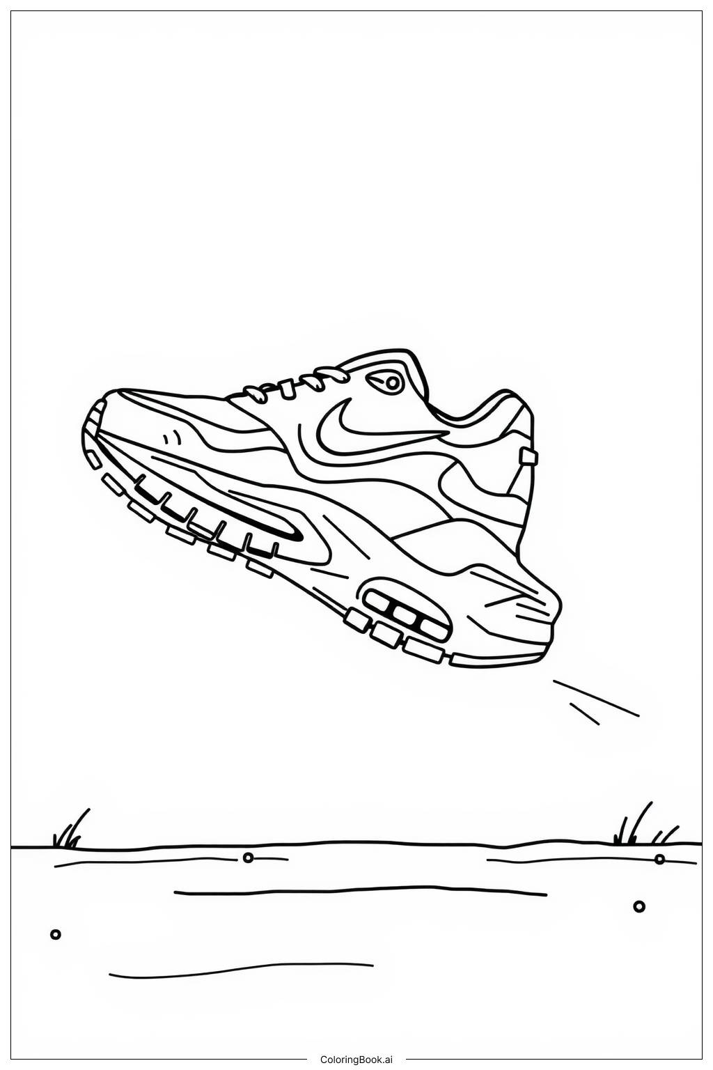  Página para colorir de nike air max em uma cena de corrida 