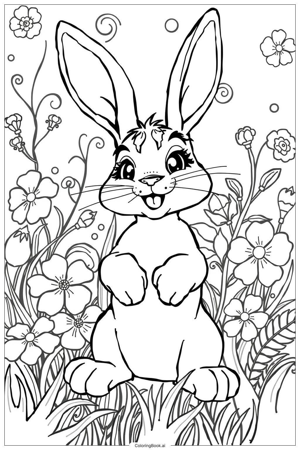  Page de coloriage Lapin Souriant 