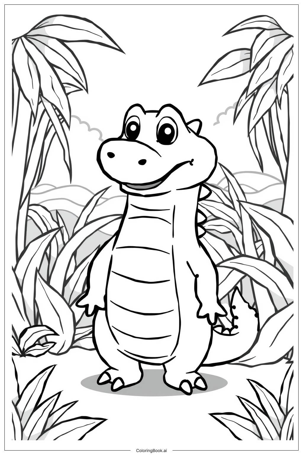  Crocodile Exploring the Jungle Coloring Page 