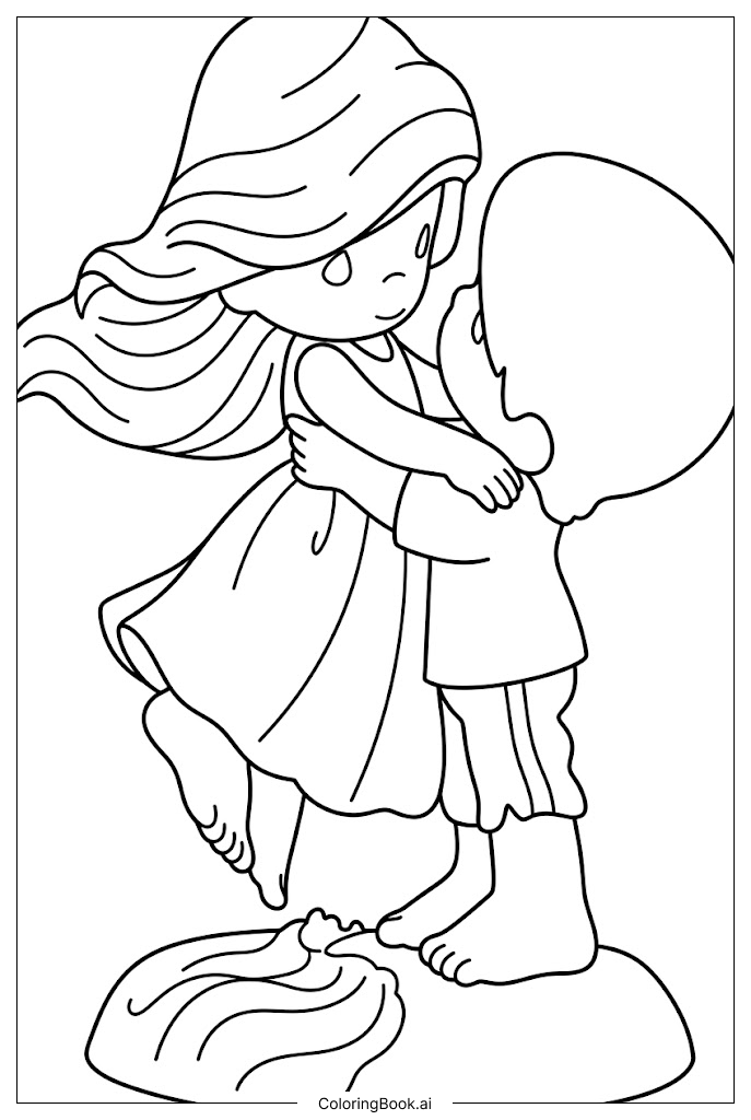  Página para colorear de Momentos preciosos: niños bailan junto a la brisa del mar 