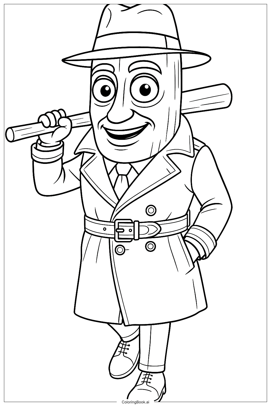  Tung Tung Tung Tung Tung Tung Tung Tung Tung Sahur with Baseball Bat Coloring Page 
