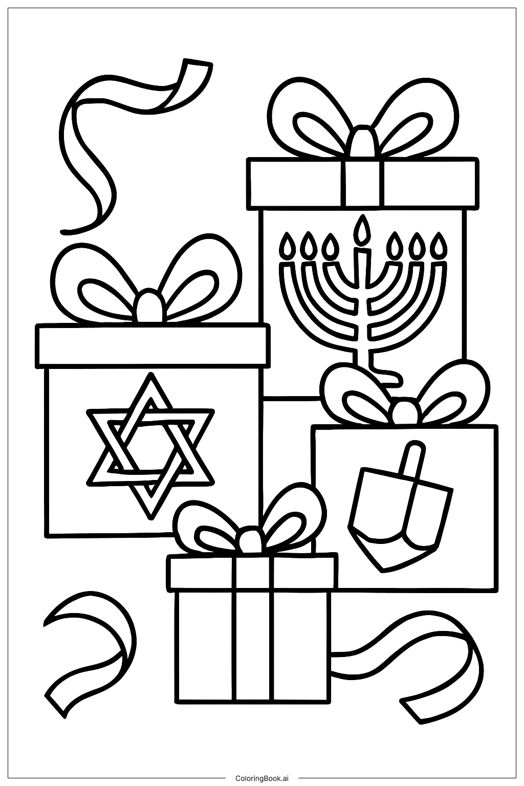  Hanukkah Gifts And Ribbons Coloring Page 