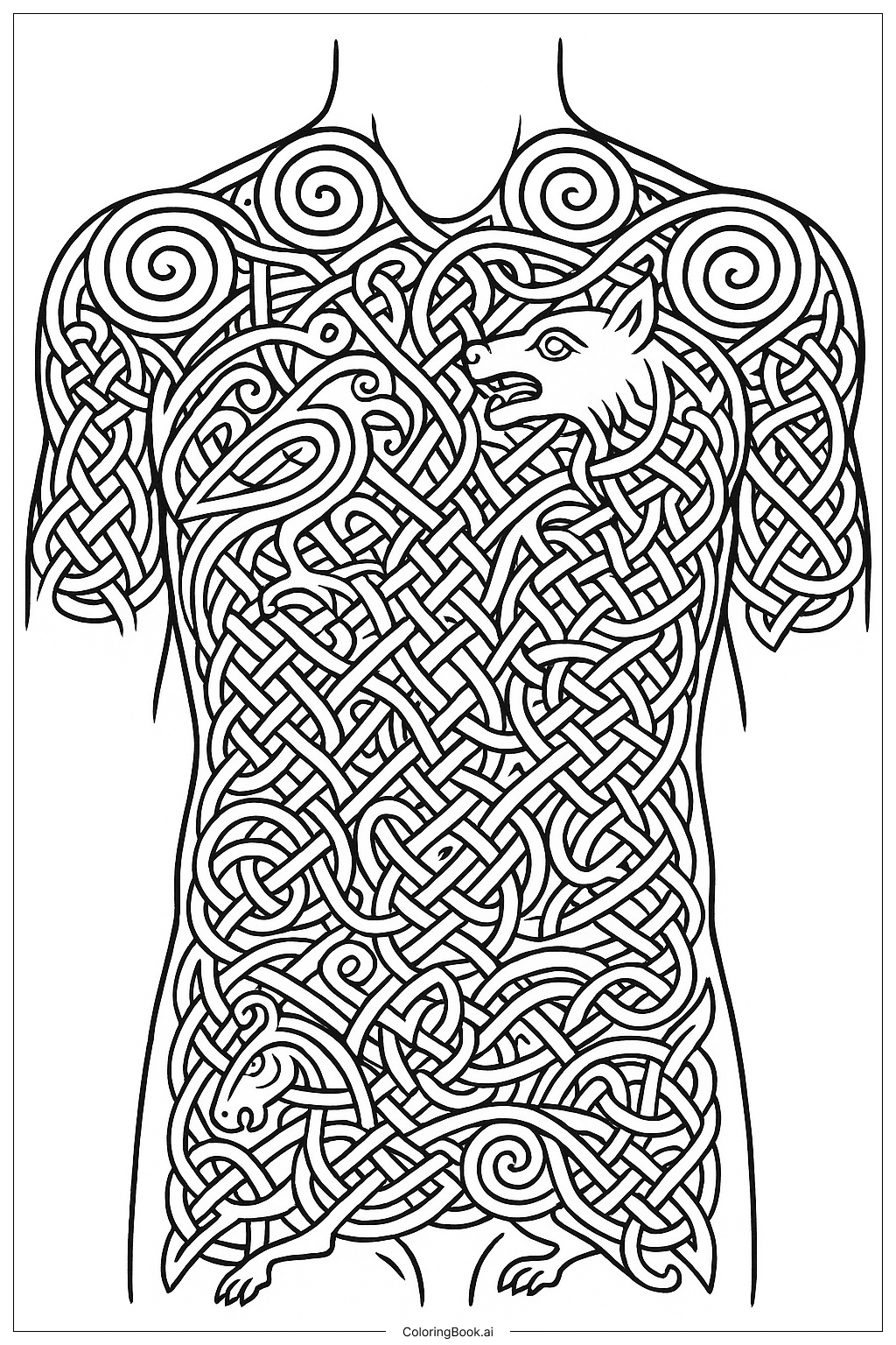  Página para colorear de Tatuaje Céltico de Torso Completo 