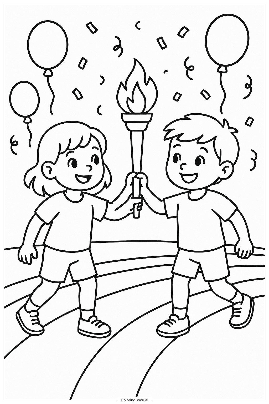 Página para colorear de Pasando la antorcha olímpica