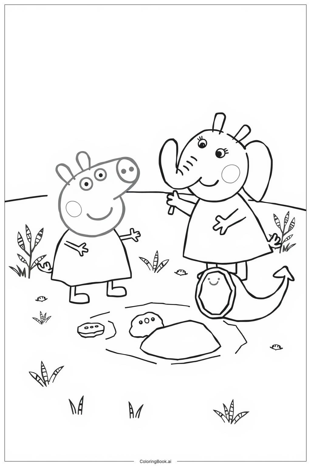  Página para colorear de peppa dinosaur expedition with emily elephant 